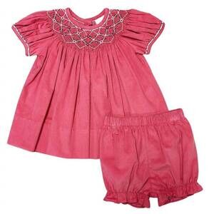 NEW MARCO & LIZZY girl's isabella hand smocked corduroy bishop bloomer set in pi